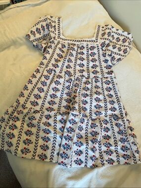 LOFT White Mini Dress with Blue and Red Floral Print